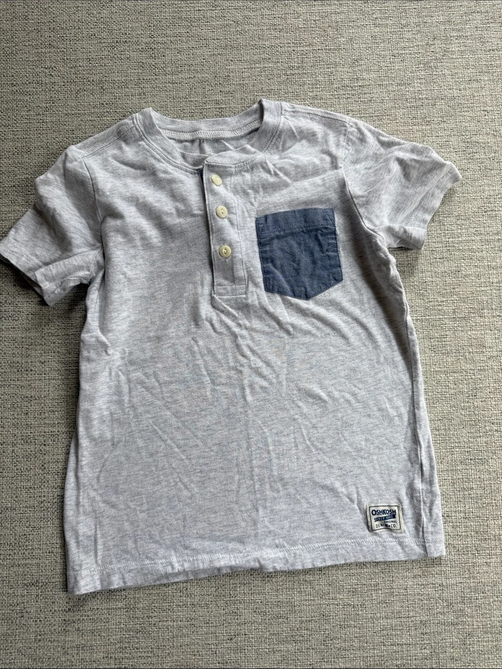 OshKosh B'gosh Light Gray Henley Tee with Navy Pocket
